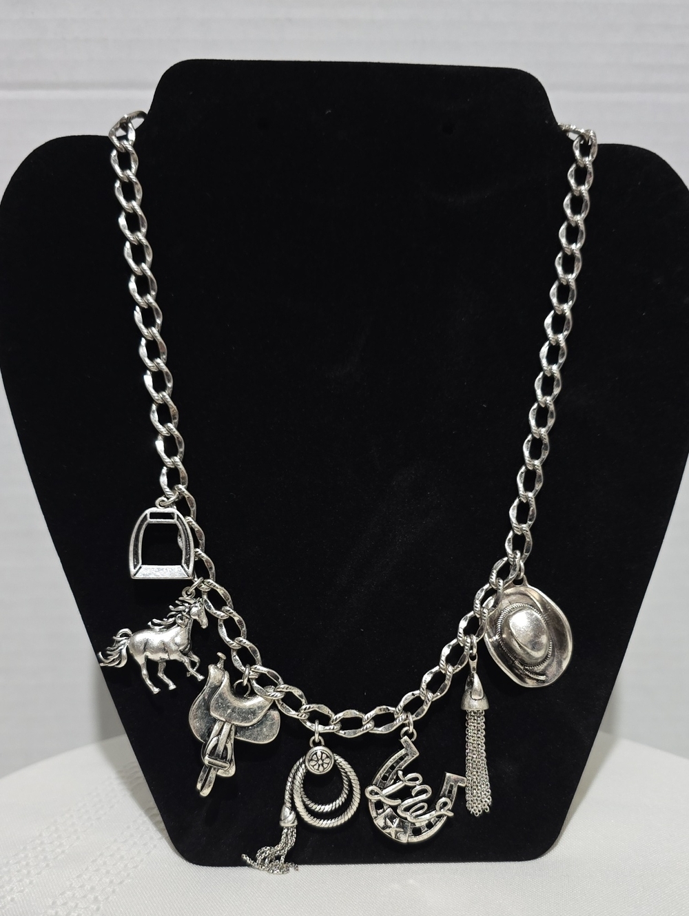 NWT Lainey Wilson Silver Colored Rodeo Charm Frontal Necklace 16 Inch Chain